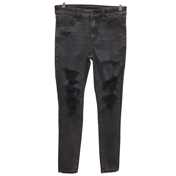 American Eagle 4 Short High Rise Jeggings Black Distressed 2022 Women’s Jeans - Picture 1 of 11